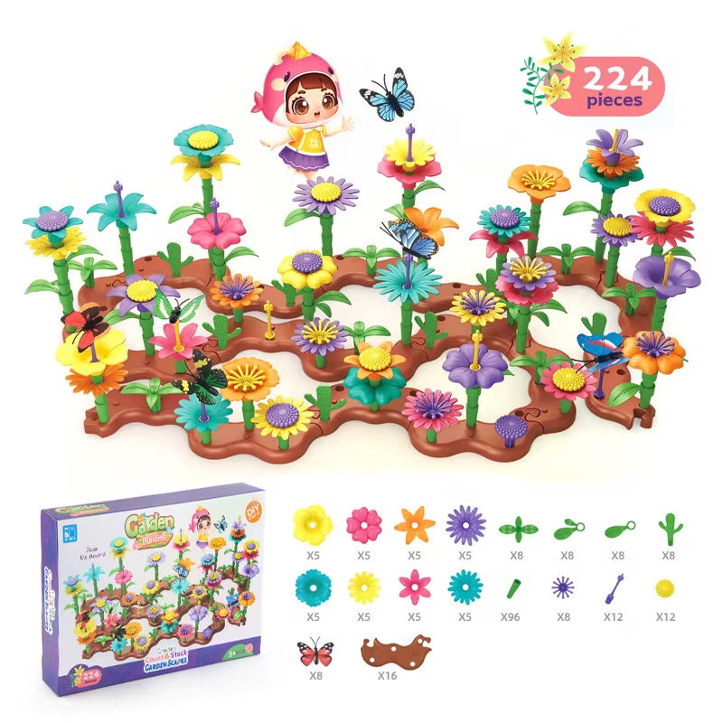 Flower Garden Building Toys for Girls Gardening Pretend Gift for Kids Stacking Game Toddlers Playset Educational Activity