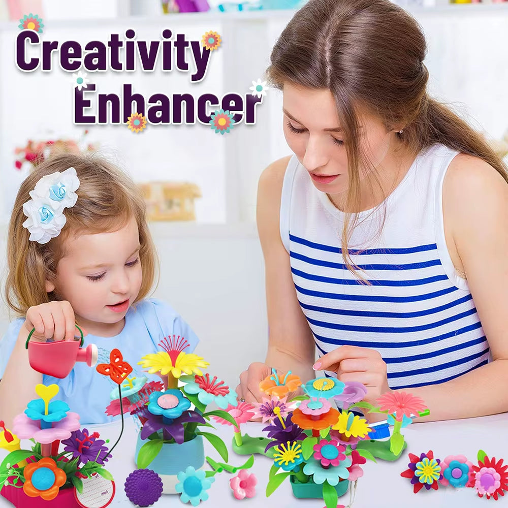 Flower Garden Building Toys for Girls Gardening Pretend Gift for Kids Stacking Game Toddlers Playset Educational Activity