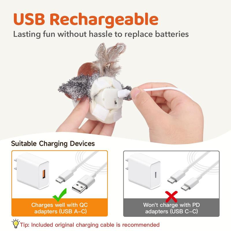 Pawmeow Co. Potaroma Flapping Bird Cat Toy (DON'T FLY), Lifelike Bird Chirp (DON'T FLY), Touch-Activated Kitten Toy Rechargeable, Interactive Cat Exercise Toys