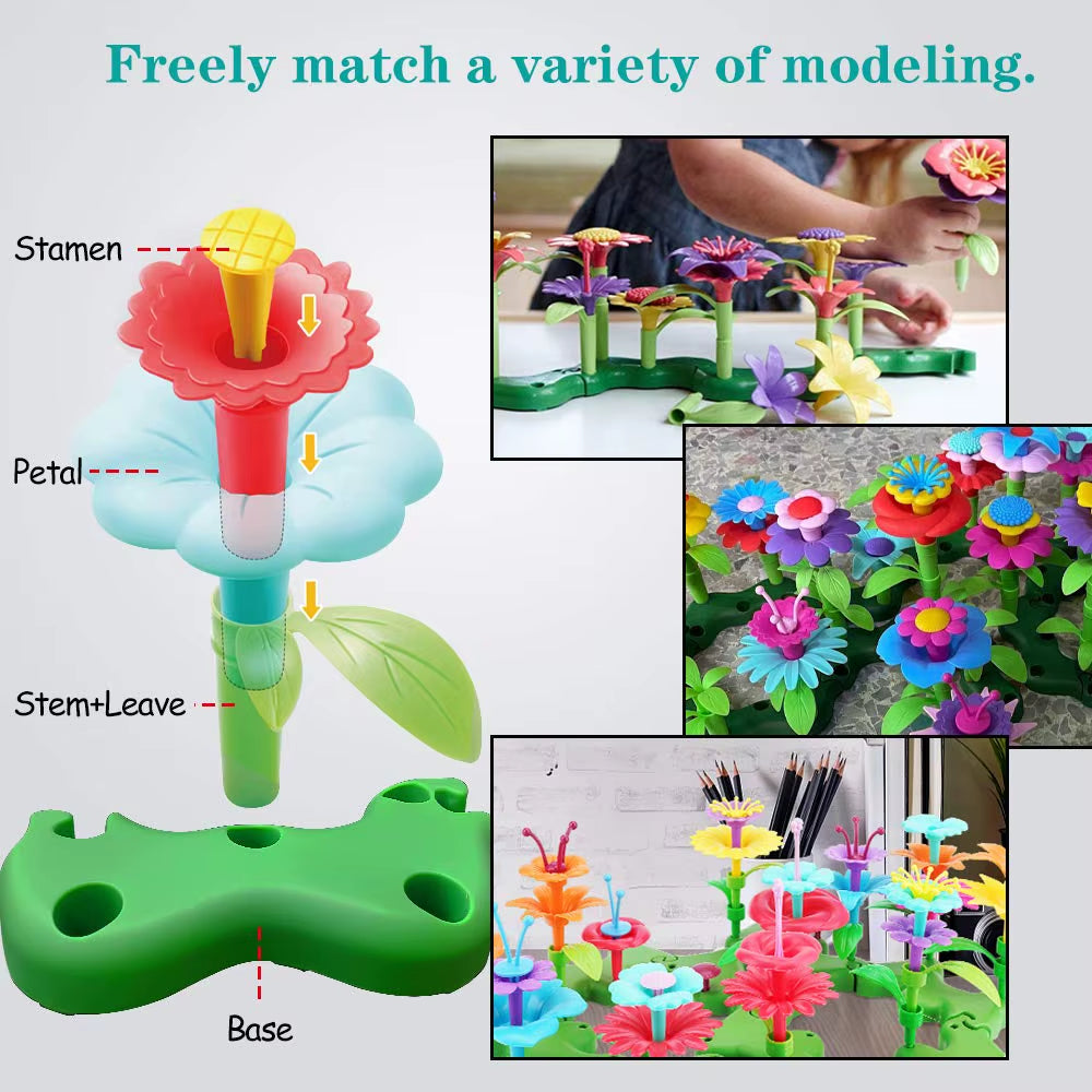 Flower Garden Building Toys for Girls Gardening Pretend Gift for Kids Stacking Game Toddlers Playset Educational Activity