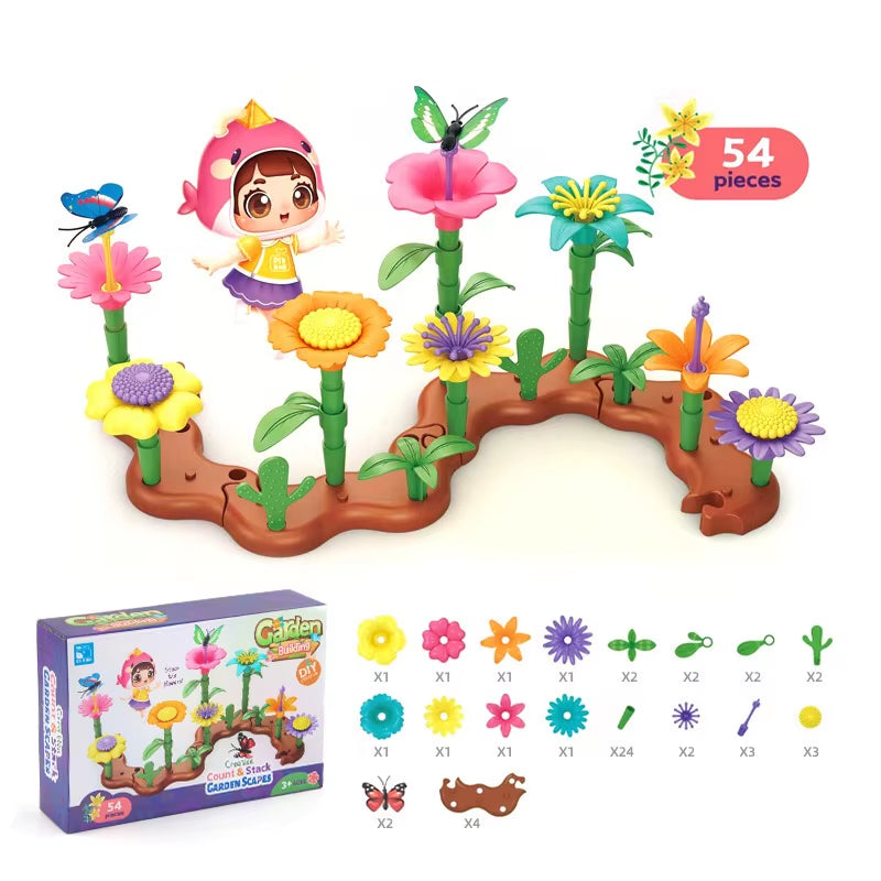 Flower Garden Building Toys for Girls Gardening Pretend Gift for Kids Stacking Game Toddlers Playset Educational Activity