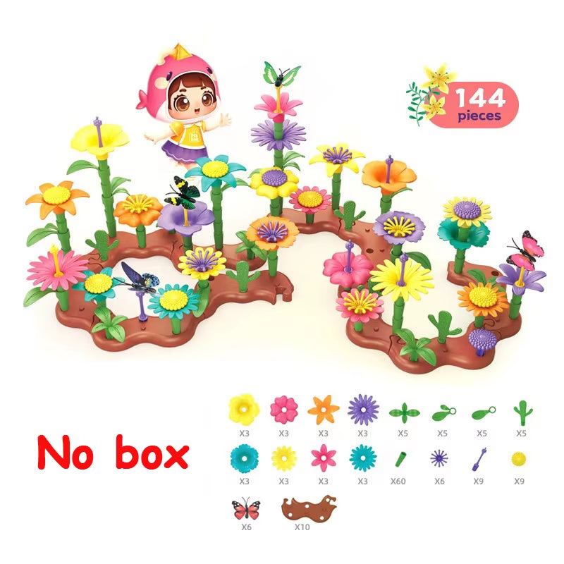 Flower Garden Building Toys for Girls Gardening Pretend Gift for Kids Stacking Game Toddlers Playset Educational Activity