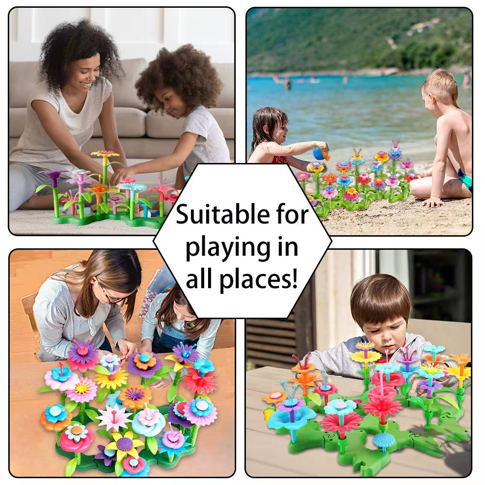 Flower Garden Building Toys for Girls Gardening Pretend Gift for Kids Stacking Game Toddlers Playset Educational Activity
