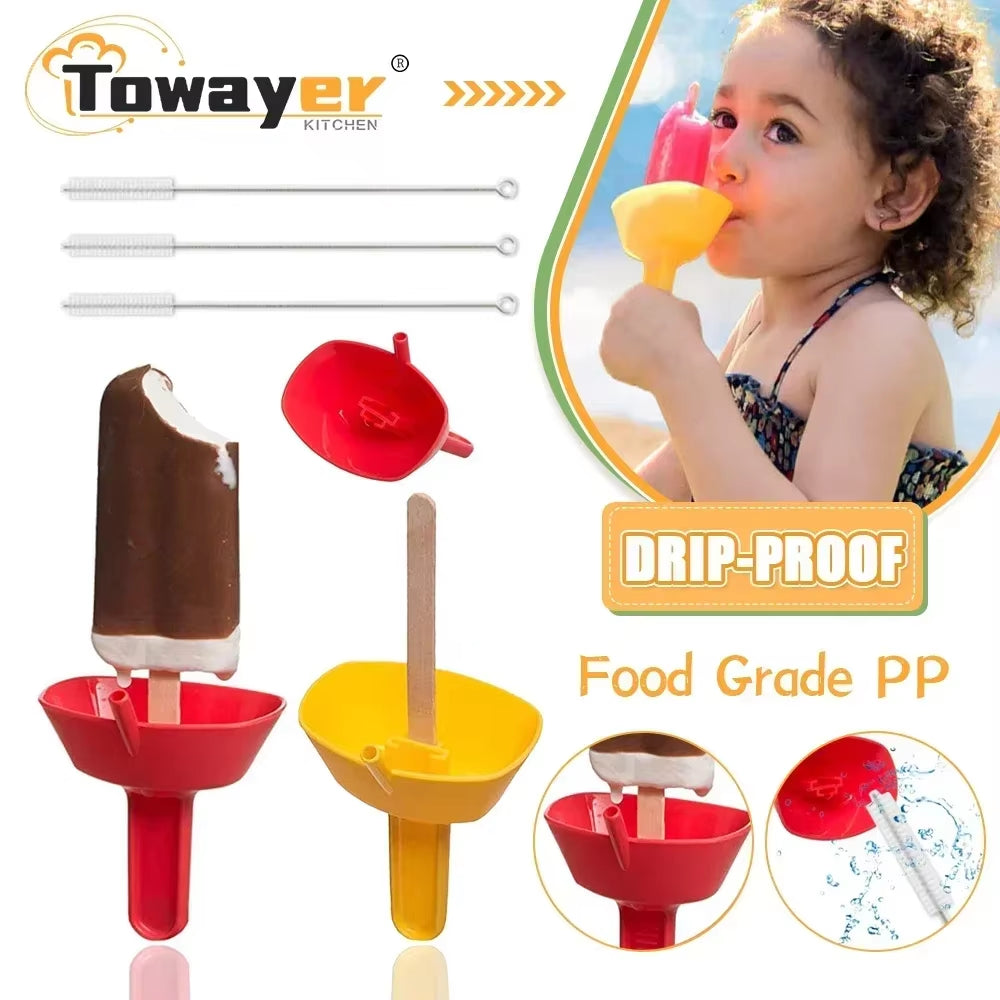 New Drip-Proof Popsicle Rack Drip Free Ice Holder No Mess Free Frozen Treats Rack Popsicle Holder with Straw for Kids Ice Cream