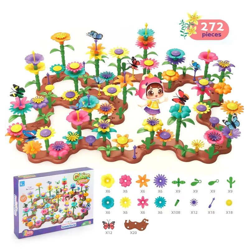 Flower Garden Building Toys for Girls Gardening Pretend Gift for Kids Stacking Game Toddlers Playset Educational Activity