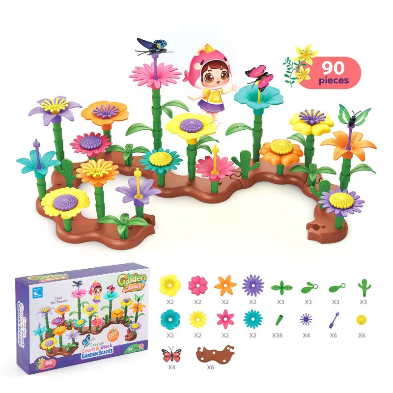 Flower Garden Building Toys for Girls Gardening Pretend Gift for Kids Stacking Game Toddlers Playset Educational Activity