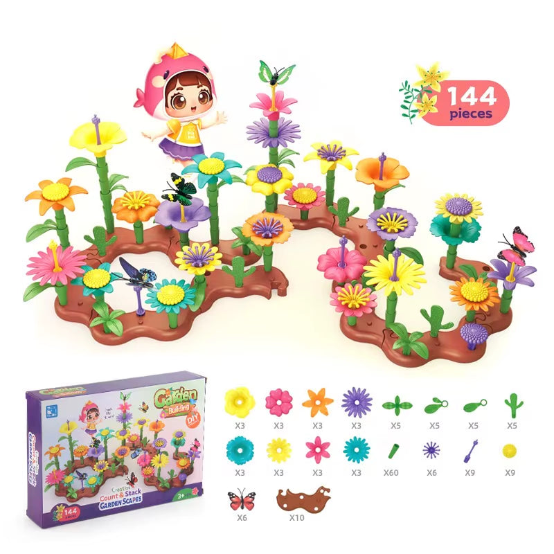 Flower Garden Building Toys for Girls Gardening Pretend Gift for Kids Stacking Game Toddlers Playset Educational Activity
